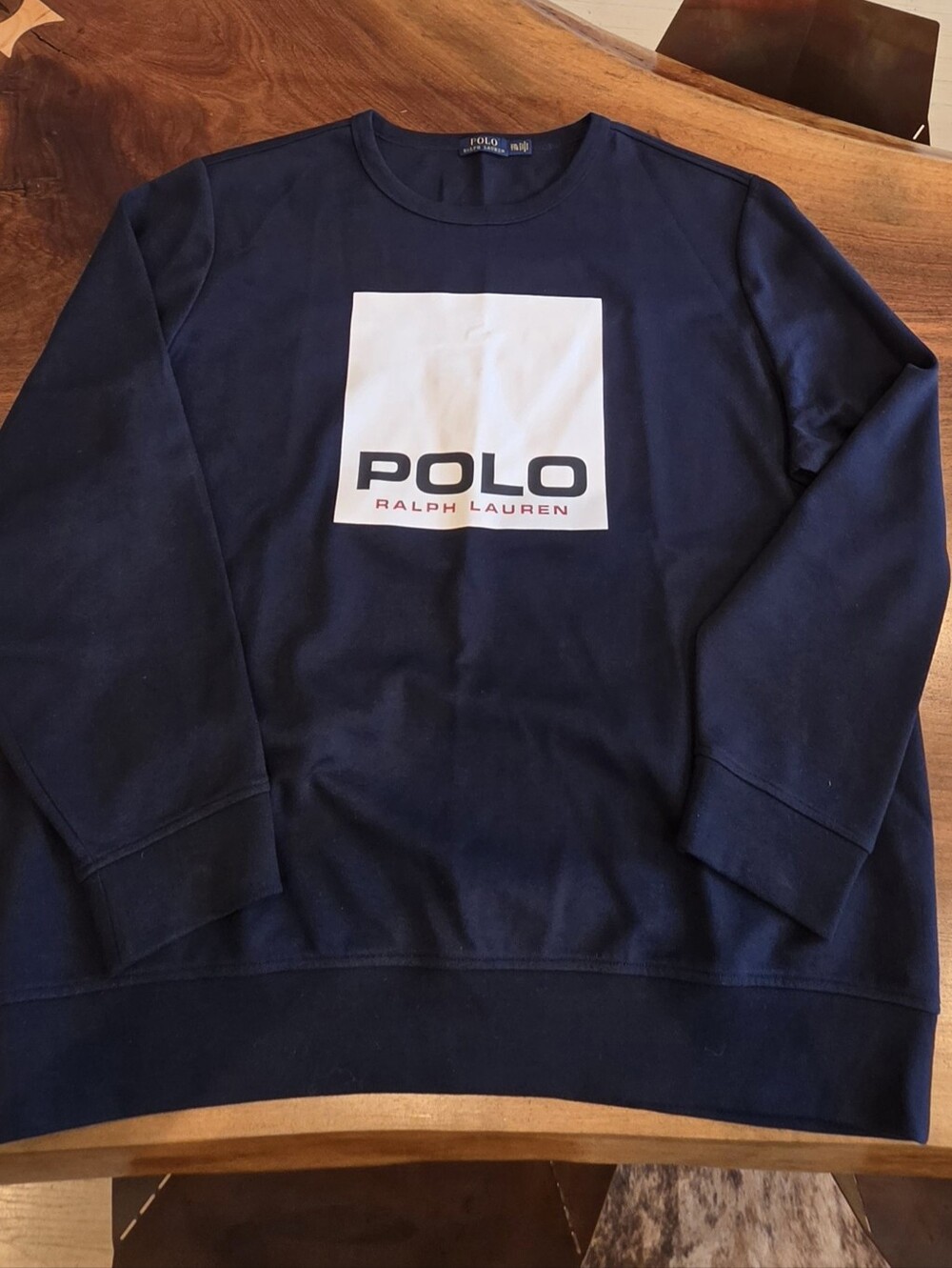 Polo Ralph Lauren Mens Navy Crewneck Sweatshirt with White Logo Panel Size XXL - Picture 10 of 10